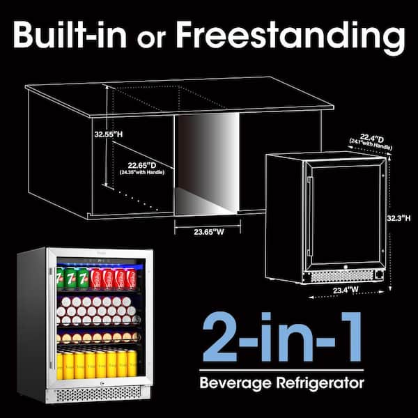 Yeego 24 in. 12 oz. of 140 Cans Beverage Cooler Beer Refrigerator built-in  or Freestanding Fridge with Safety Loc YEG-BS24-HD - The Home Depot
