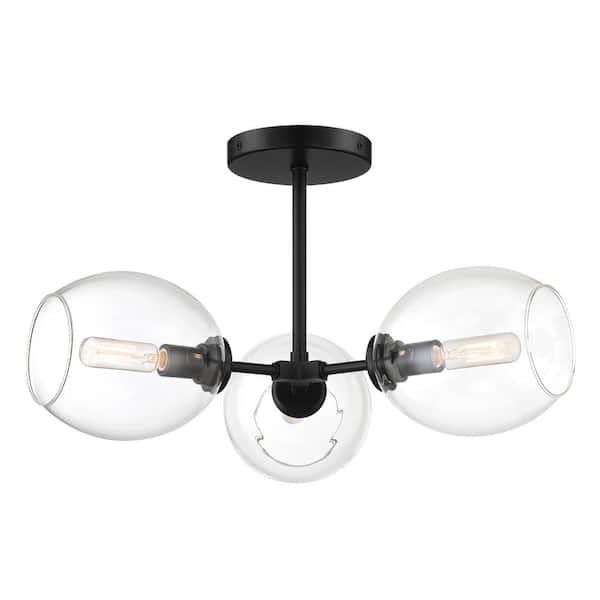 George Kovacs Nexpo 19 in. 3-Light Black Semi-Flush Mount with Clear Glass Shades