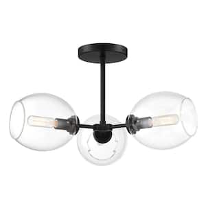 Nexpo 19 in. 3-Light Black Semi-Flush Mount with Clear Glass Shades