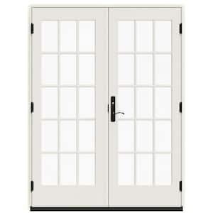 60 in. x 80 in. W-5500 Vanilla Clad Wood Left-Hand 15-Lite French Patio Door with White Paint Interior