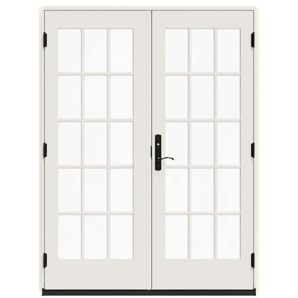 JELD-WEN 60 in. x 80 in. W-5500 Vanilla Clad Wood Left-Hand 15-Lite French Patio Door with White Paint Interior