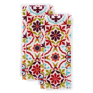 Worn Tiles Red Multicolored Cotton Kitchen Towel Set (Set of 2)