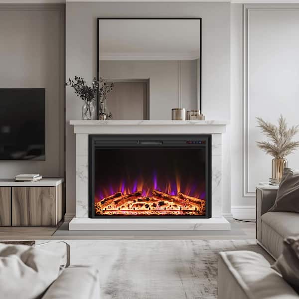 Delandgrand 30 in. Electric Fireplace Insert with Remote Control, Adjustable LED Flame Colors, Black, 750-Watt/1500-Watt