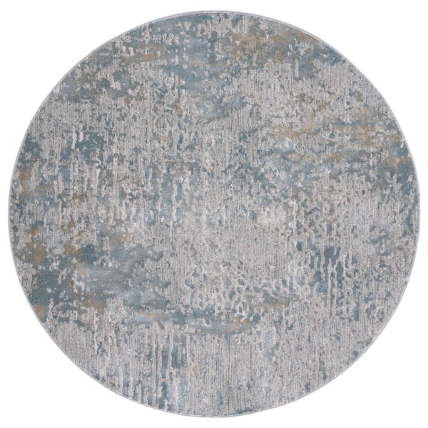 Valencia 6 ft. x 6 ft. Light Gray/Blue Distressed Abstract Round Area Rug
