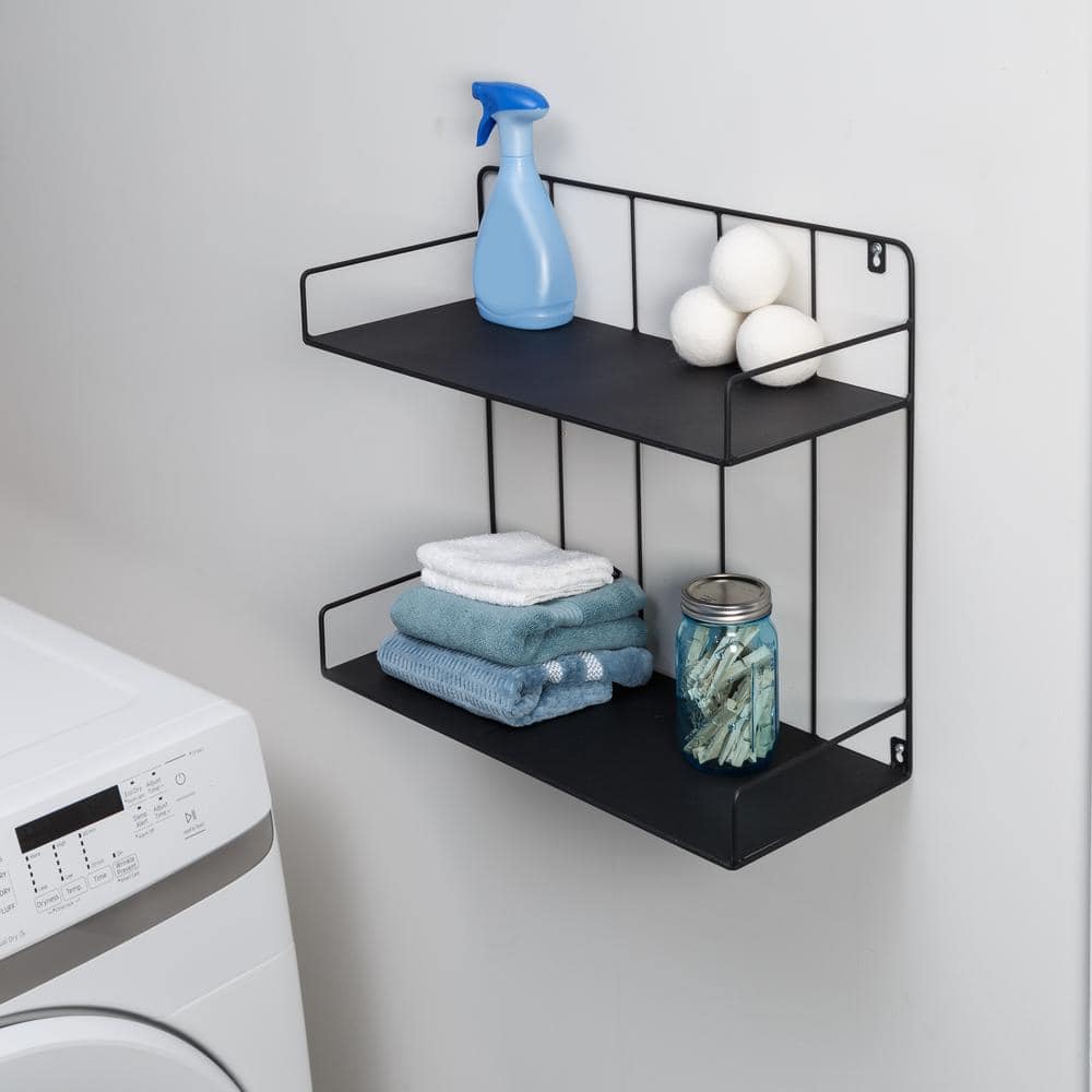 2-Tier Wall Mounted Metal Shelf with Easy to Hang Design, Black