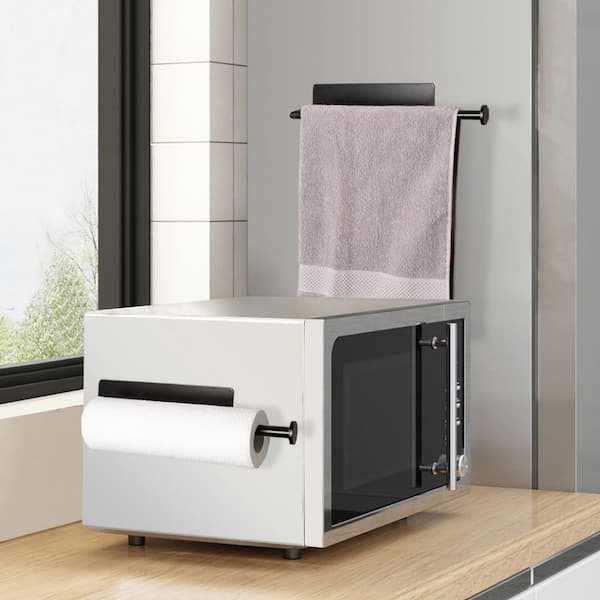 Magnetic Mount Black Paper Towel Holder 2-Pack for Refrigerator Grills Metal Cabinet Kitchen Bathroom Storage