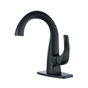 4 in. Solid Brass Single Handle Single Hole High Arc Deck Mounted Bathroom Faucet and Spot Resistant in Matte Black
