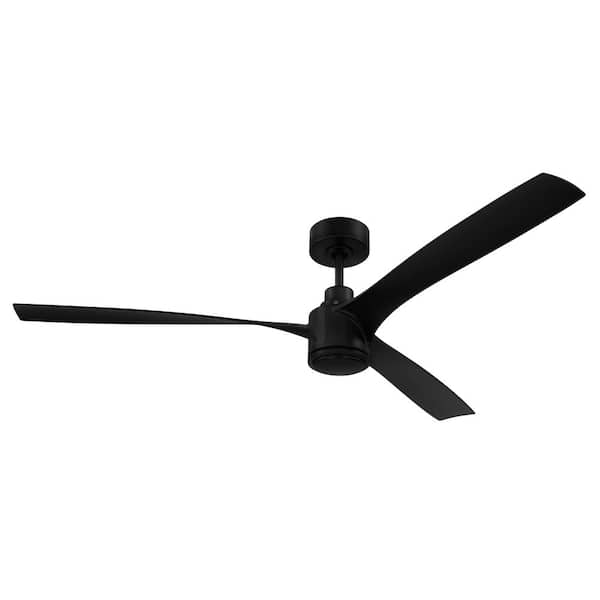 60 in. Flat Black w/ Flat Black Blades Angled Mount Damp Standard Outdoor Ceiling Fan Integrated LED w/ Remote Included