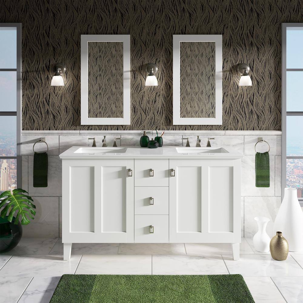 Poplin 60" Linen White Double Freestanding Vanity with 2 Doors and 3 Drawers