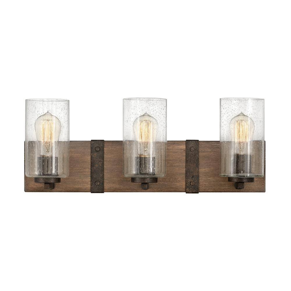 Sequoia Iron Rust 3-Light Bath Vanity with Clear Seedy Glass