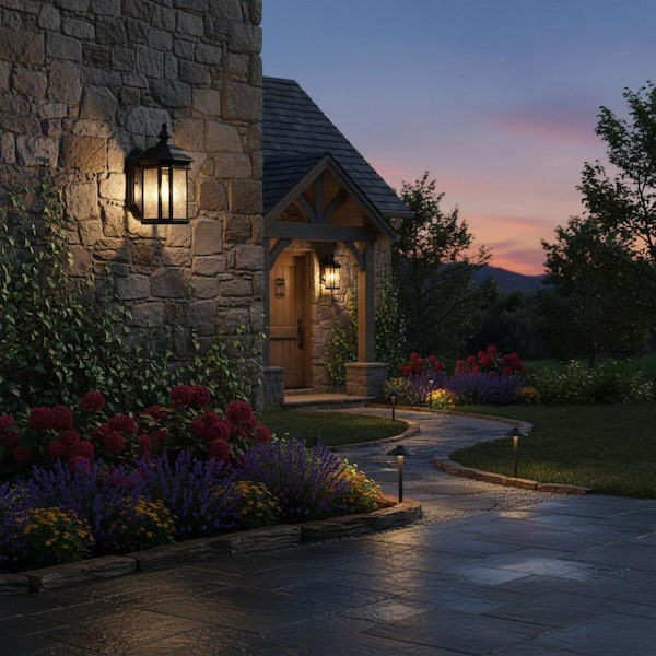 KICHLER Kirkwood 13 in. 1-Light Black Outdoor Hardwired Wall