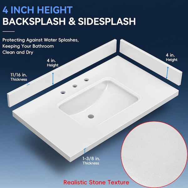 Zeafive Por 36 in. W x 22 in. D Engineered Stone White Rectangular