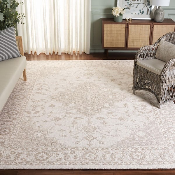 Metro 8 ft. x 8 ft. Beige/Ivory Ornate Border Square Area Rug