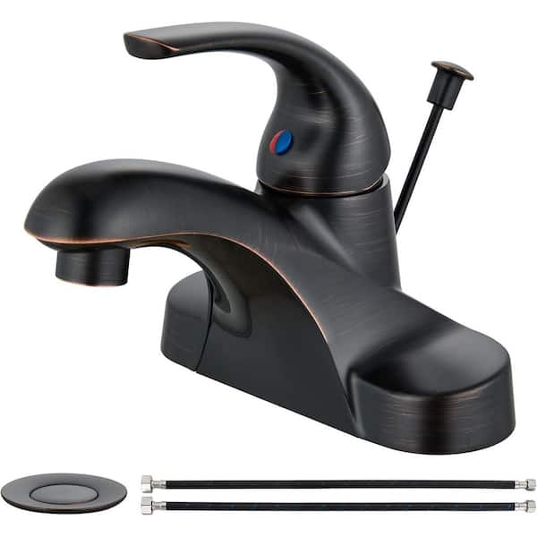 Unbranded 4 in. Centerset Single Handle Mid Arc Bathroom Faucet with Drain Kit Included in Oil Rubbed Bronze