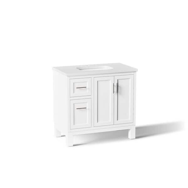 Quo 37in. Single Sink Freestanding White Bath Vanity with White Quartz Top Assembled