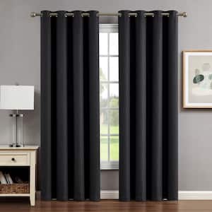 Chyna Charcoal Blackout Grommet Tiebacks Curtain 50 in. W x 84 in. L (2-Panels)