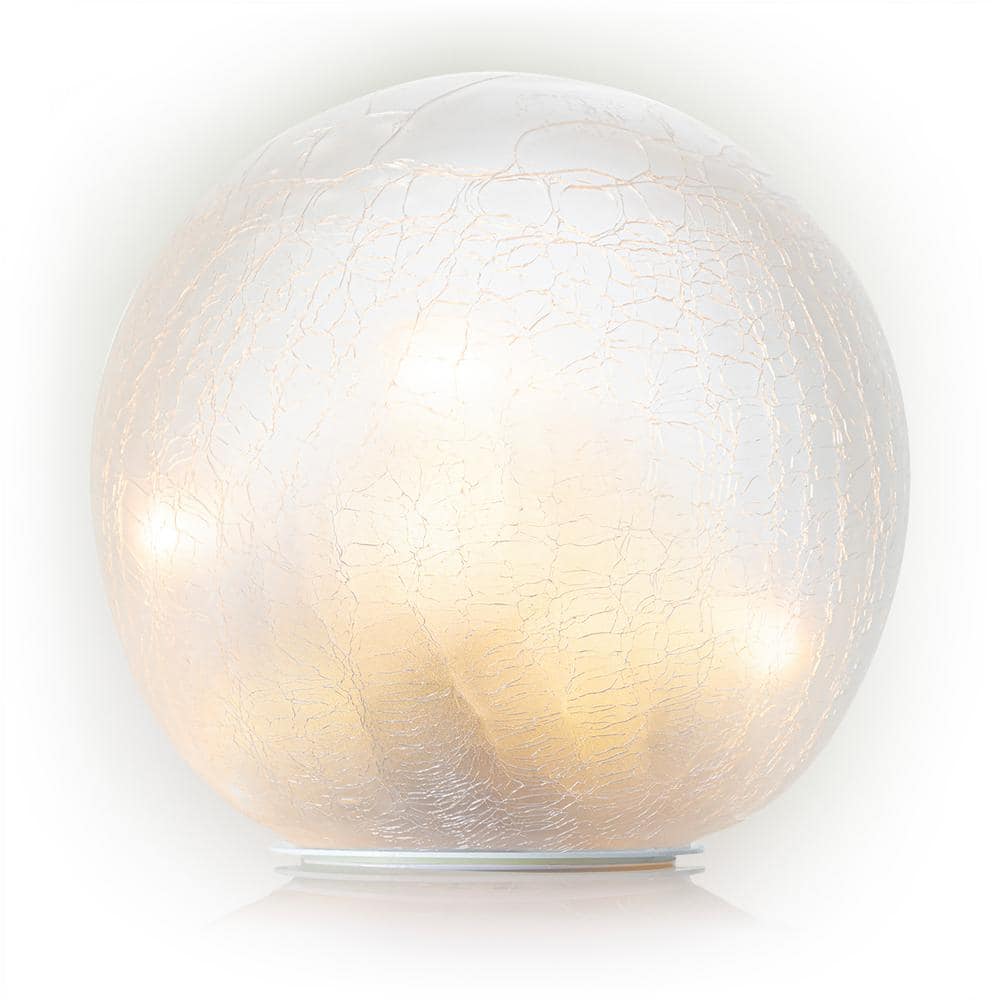 7 in. Dia Indoor/Outdoor White Glass Gazing Globe Yard Decoration with LED 