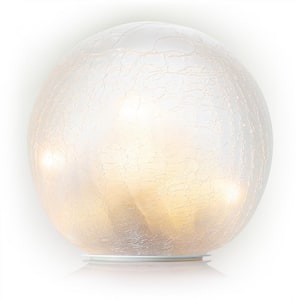 7 in. Dia Indoor/Outdoor White Glass Gazing Globe Yard Decoration with LED Lights, White