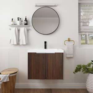 24 in. W Modern Style Float Mounting Bathroom Cabinet with White Sink and Top in Brown