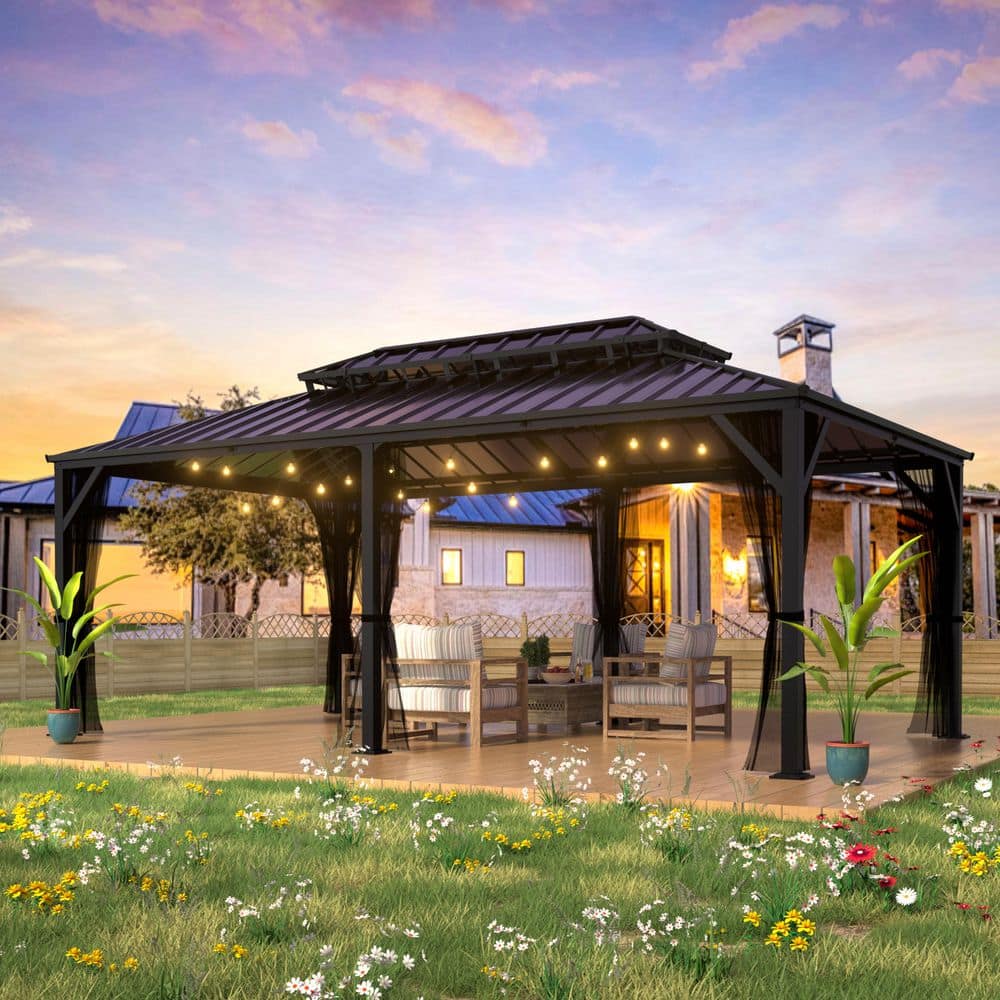 20 ft. W x 12 ft. D Metal Double Hardtop Gazebo with Pre-Painted Galvanized Steel Roof and Textilene Netting price history on PriceWatchPro