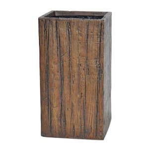 14.5 in. Square Composite Tall Straight Driftwood Planter in Medium Dark Brown