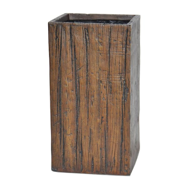 MPG 14.5 in. Square Composite Tall Straight Driftwood Planter in Medium Dark Brown