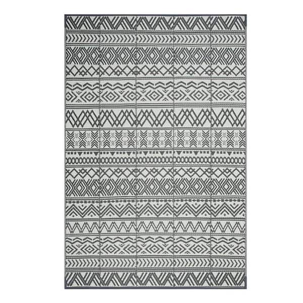 Gray 9 ft. x 12 ft. Reversible Portable Plastic Indoor/Outdoor Area Rug ...