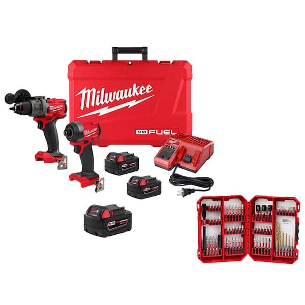 M18 FUEL 18V Cordless Hammer Drill/Impact Combo Kit (2-Tool) w/5.0Ah Battery & SHOCKWAVE Bit Set (60-Pc)