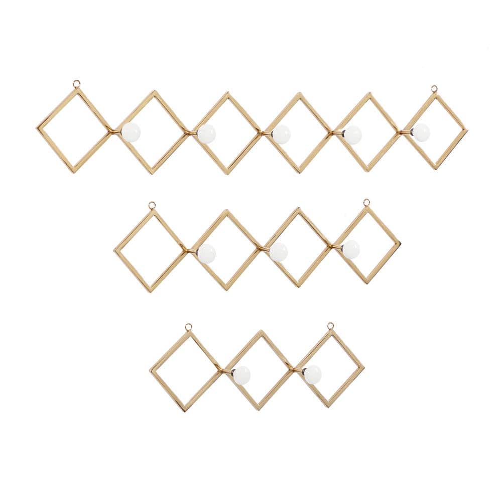 Gold Metal and White Ceramic Glam Wall Hook Set, 33.15 inches