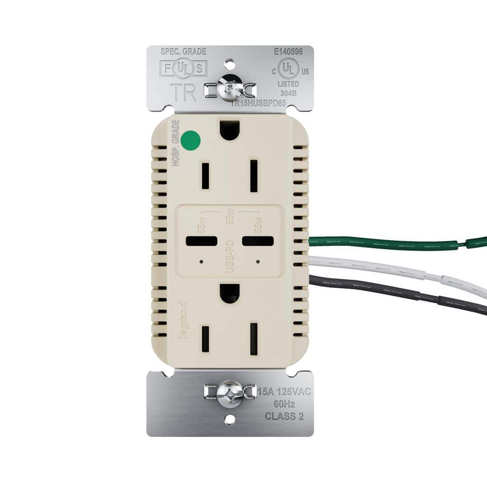 15A Tamper Resistant 65W Hospital Grade Power Delivery USB Type C Duplex Outlet Ivory price history on PriceWatchPro