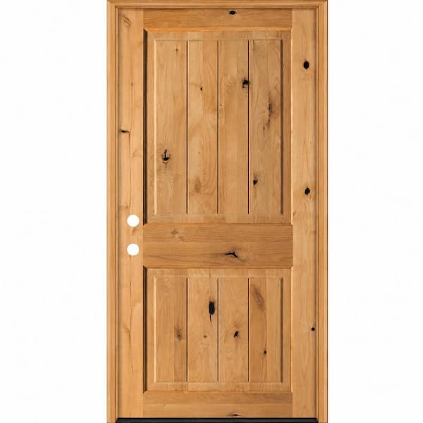 Rustic 42 in. x 80 in. Knotty Alder Right-Hand/Inswing Sq. Top VG BEHR Cedar Stain Exterior Wood Prehung Front Door