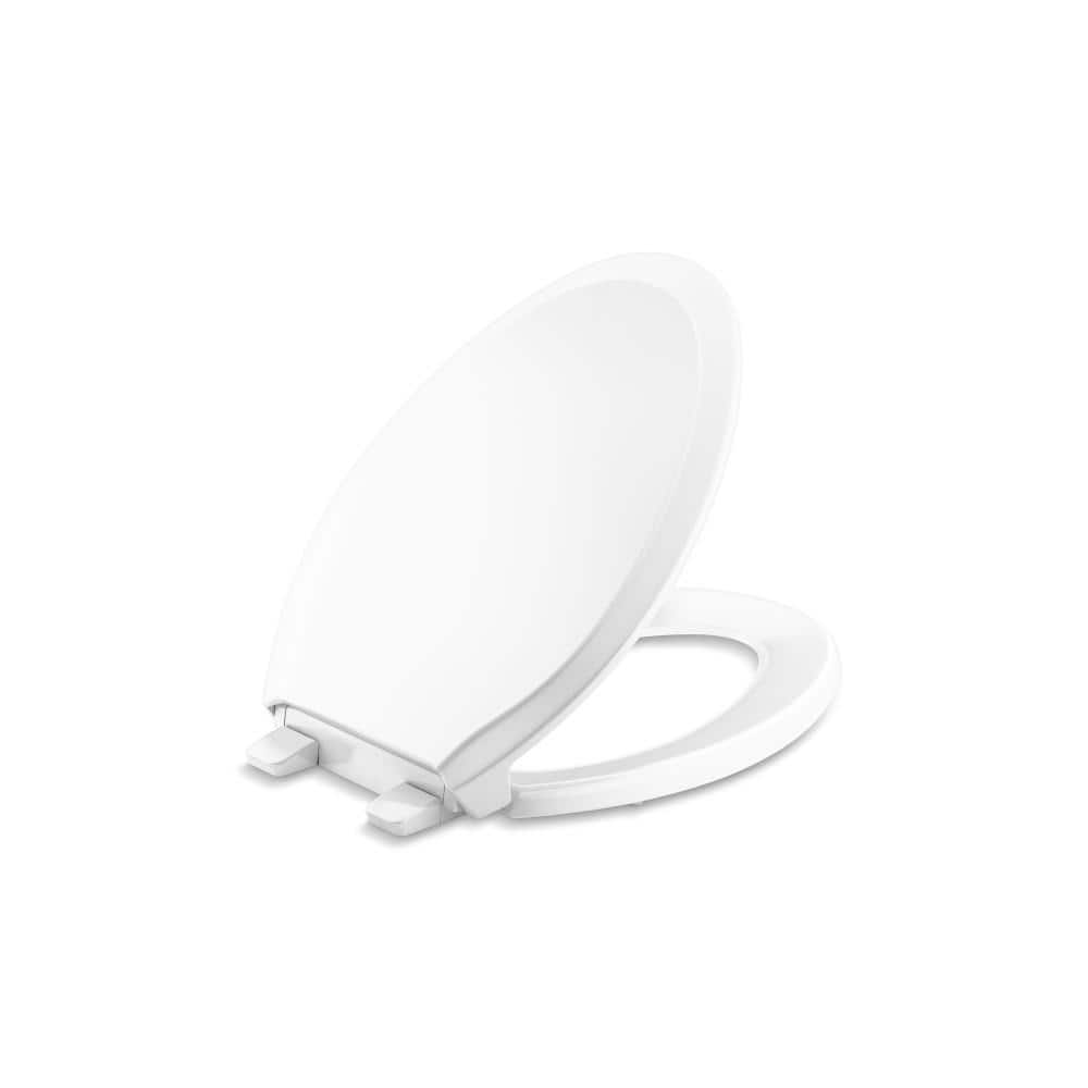 White Elongated Quiet-Close Toilet Seat with Grip-Tight Bumpers