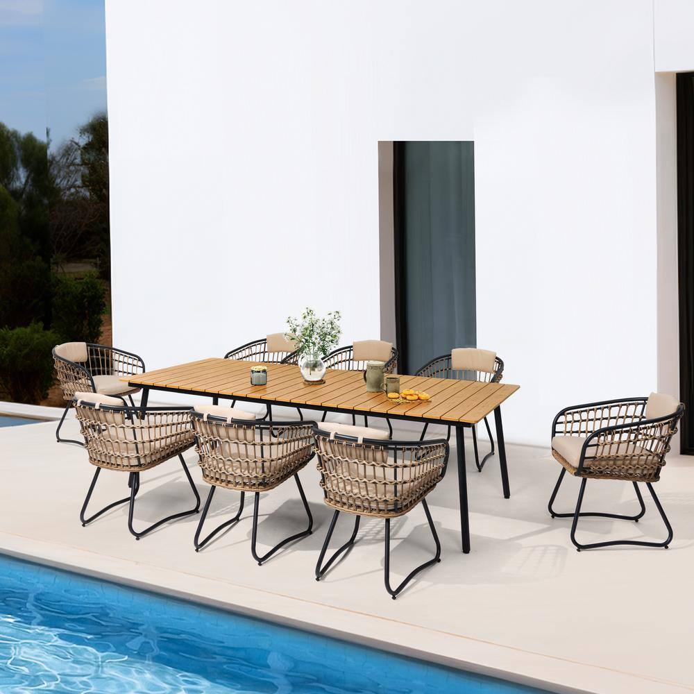 9-Piece Aluminum Wicker Outdoor Dining Set with Beige Cushion price history on PriceWatchPro