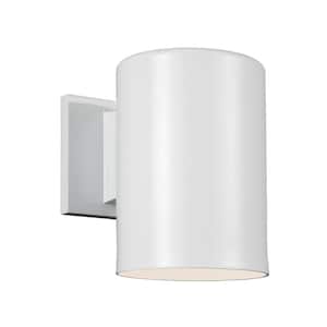 Outdoor Cylinders 1-Light White Outdoor Wall Lantern Sconce with LED Bulb
