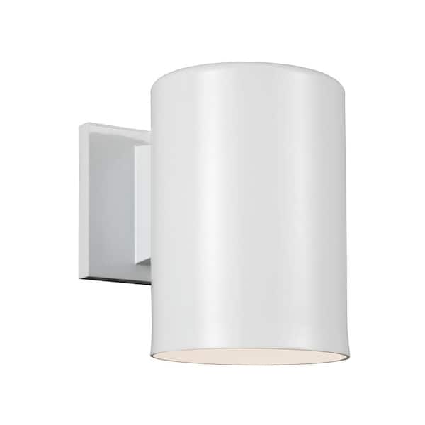 Generation Lighting Outdoor Cylinders 1-Light White Outdoor Wall Lantern Sconce with LED Bulb