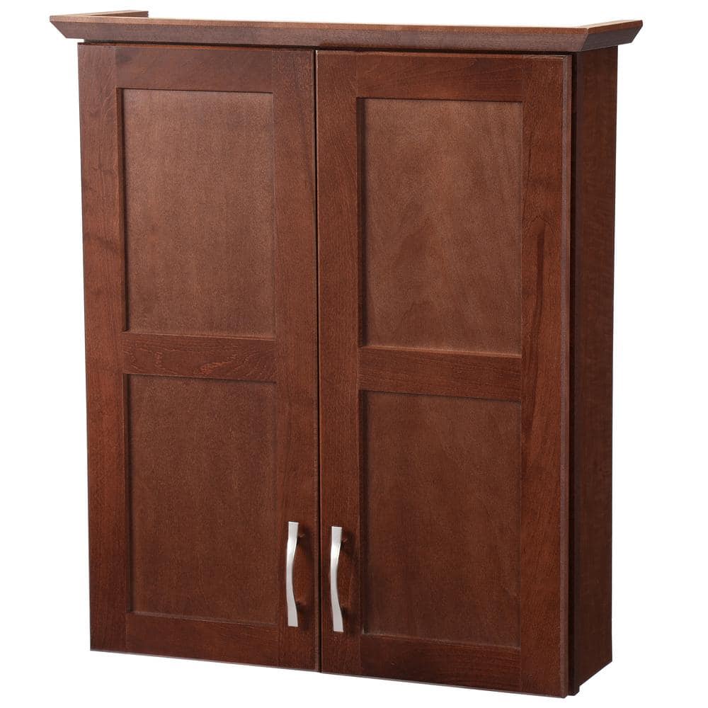 Glacier Bay Casual 25 1 2 In W X 29 In H X 7 1 2 In D Bathroom Storage Wall Cabinet In Cognac Ttcy Aco The Home Depot