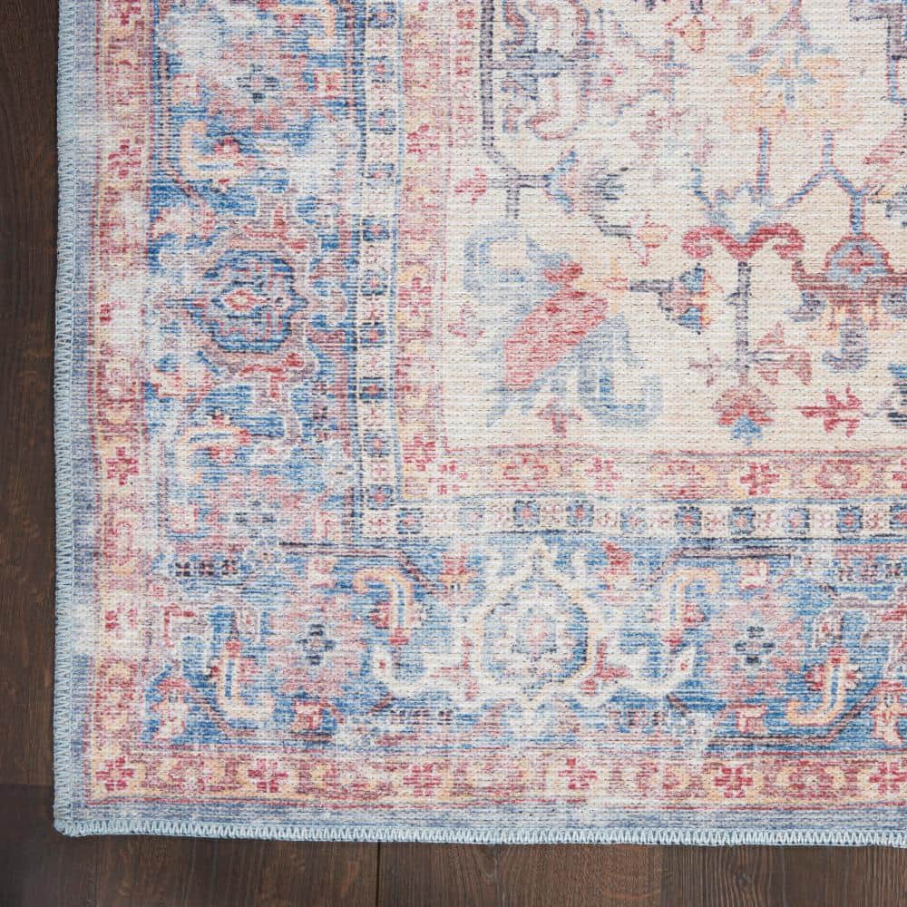 Vintage Blue and Multicolor Floral Cotton Chenille Rug 3' x 5'