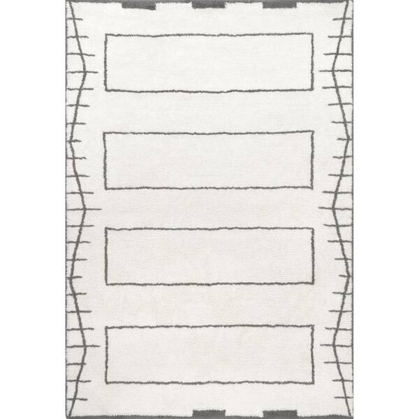 nuLOOM Isabella Ivory 6 ft. x 9 ft. Machine Washable Wool Contemporary Geometric Indoor Area Rug