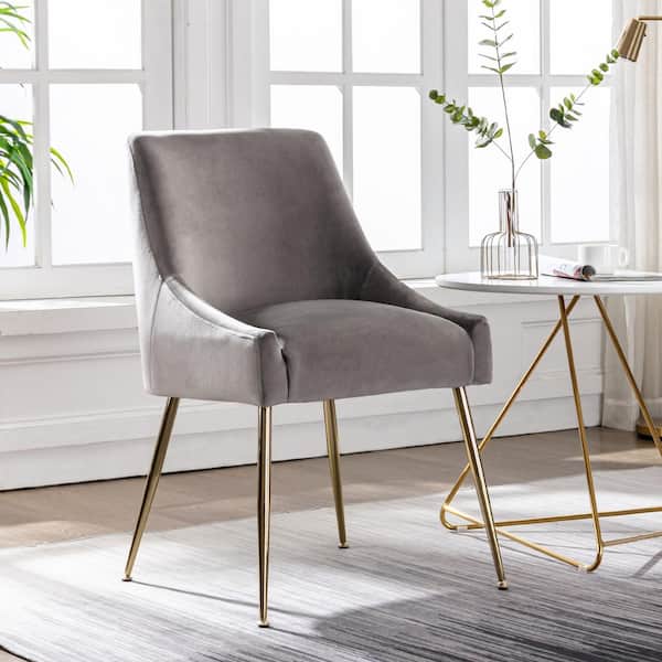 Trinity Gray Upholstered Velvet Accent Chair With Metal Legs