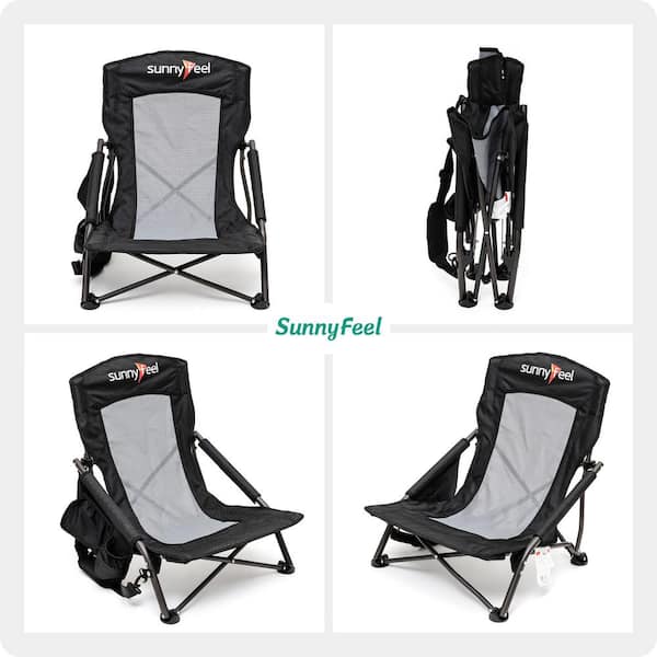 ITOPFOX Black Steel Portable Folding Camping Chair for Outdoor, Beach, Lawn, Camp and Picnic