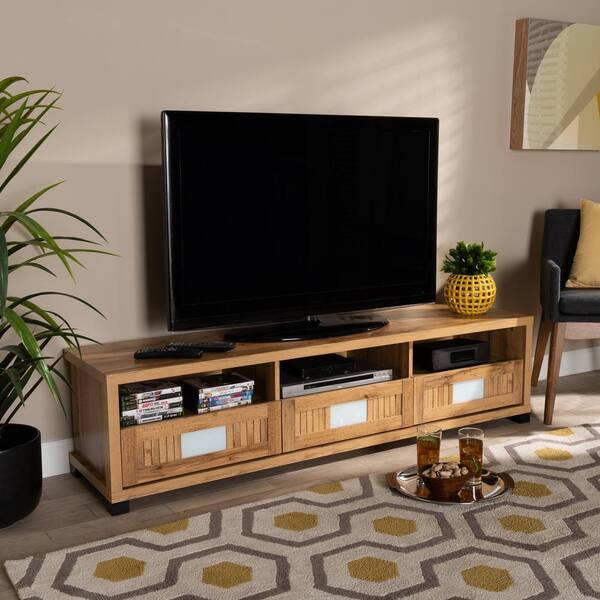 Baxton Studio Gerhardine 63 in. Oak Brown and Black TV Stand Fits