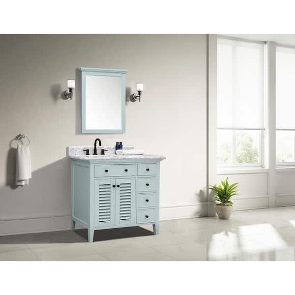 Home Decorators Collection Fallworth 37 in. W x 22 in. D x 35 in. H Single Sink Freestanding Bath Vanity in Light Green with Carrara Marble Top