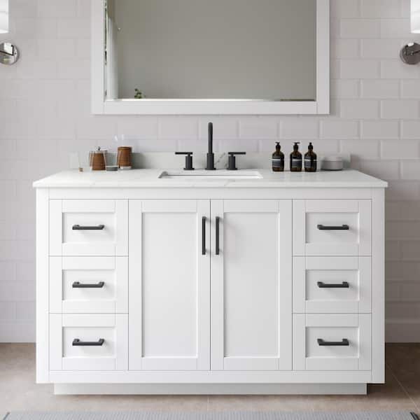 Wyndham Collection Miranda 54 in. W x 22 in. D x 33.75 in. H Single Bath Vanity in White with Giotto Quartz Top and 46 in. Mirror