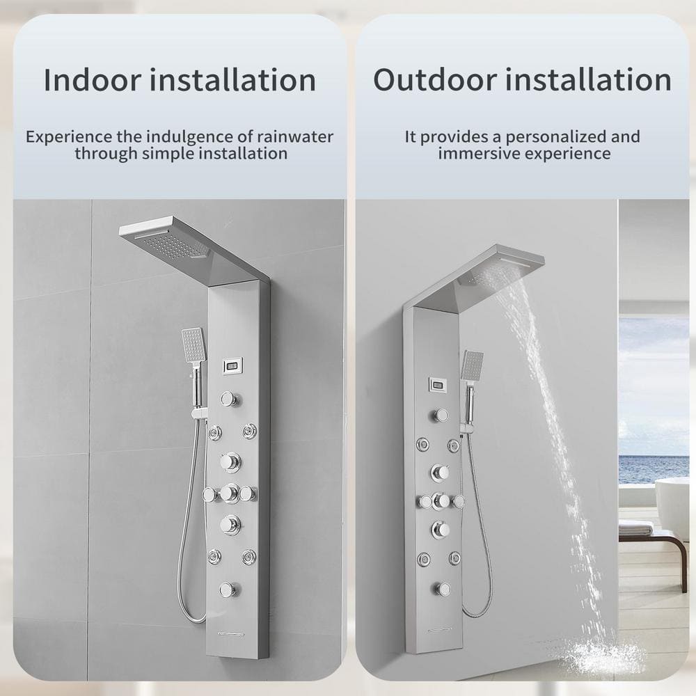 Nickel Chrome 8-Jet Rainfall Shower Panel System with Handheld Wand