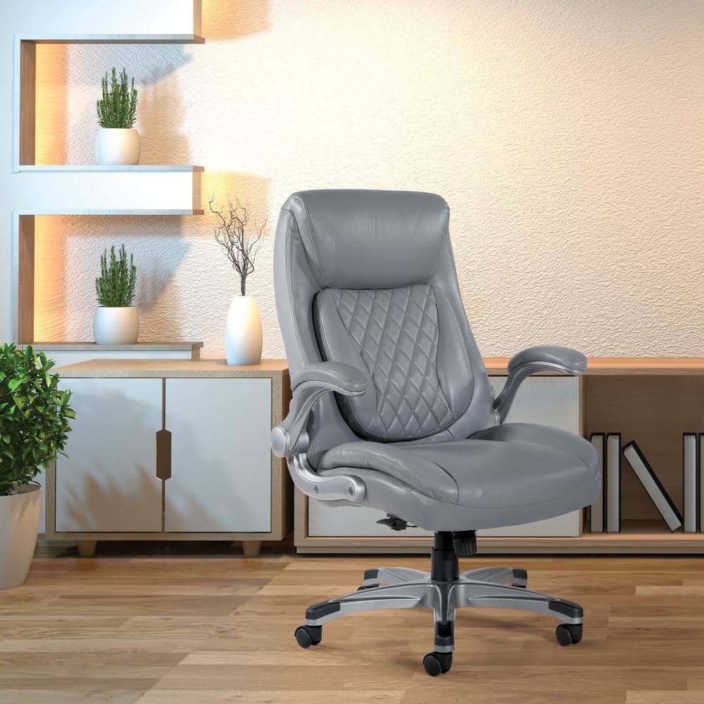 Gray Bonded Leather Executive Chair with Adjustable Arms