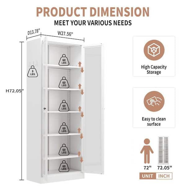 Damodpoy 5 Adjustable Shelves 72 in. H White Metal Garage Side