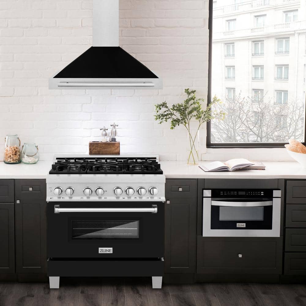 ZLINE 36" Black Matte and Stainless Steel Convertible Range Hood