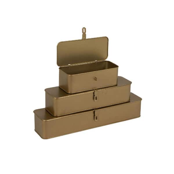 Gold 21 in. x 4 in. Metal Decorative Metal Boxes with Finish Set