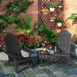 Black 3-Piece Plastic Folding Adirondack Chair with Side Table