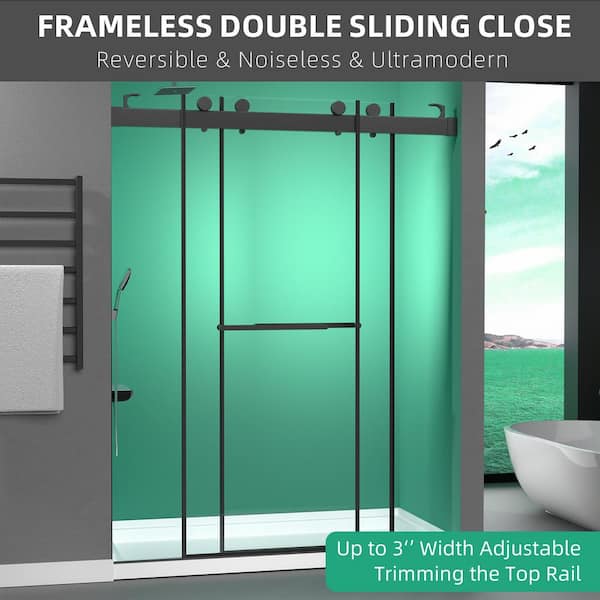 Ogonbrick Shower Door Frameless 57-60 W x 79 H Width Adjustable Double  Sliding Shower Doors with Soft Close & Anti-Jumping System Water Repellent  3/8 inch Tempered Glass Shower Door Brushed Nickel 